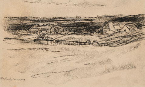 Max Liebermann, Dünen bei Noordwijk, ca. 1895-1900, schwarze Kreide auf Papier,Schenkung von Grete Ring 1943 in Andenken an Martha Liebermann, Ashmolean Museum, University of Oxford