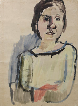 Oskar Kokoschka, Bildnis Grete Ring, um 1923, Aquarell und Zeichnung auf Papier, Privatbesitz