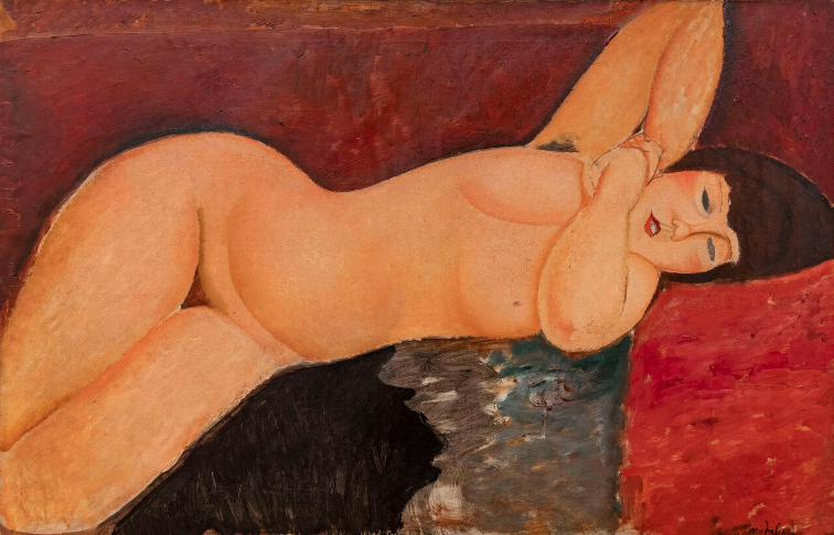 Amedeo Modigliani, Liegender Frauenakt mit verschlungenen Händen, 1917