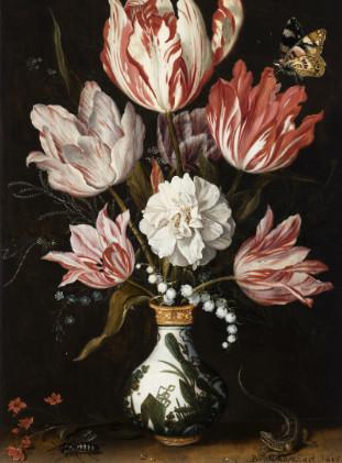 Balthasar Van der Ast A Bouquet of Flowers in a Wan-Li Porcelain Vase1625 Oil on panel Signed and dated bottom right ‘B. vandeR. ast. i625’40.8 x 27.6 cm PHOTO COURTESY BIJL-VAN URK MASTERPAINTINGS,ALKMAAR.