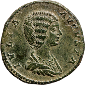 Septimius Severus für Iulia Domna, Sesterz, ca. 198–211 n. Chr., Rom  Inv.-Nr. RÖ 14918.  Iulia Domna Die First Lady