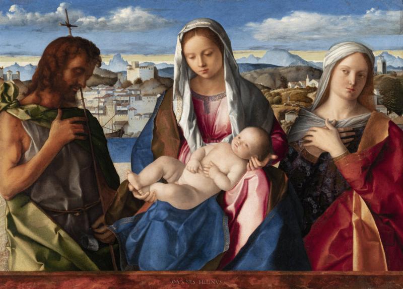 Giovanni Bellini (um 1435–1516), Maria mit Kind zwischen Johannes dem Täufer und einer Heiligen, 1500–1505 Venedig, Gallerie dell’Accademia, © Gallerie dell'Accademia di Venezia/su concessione del Ministerio della Cultura