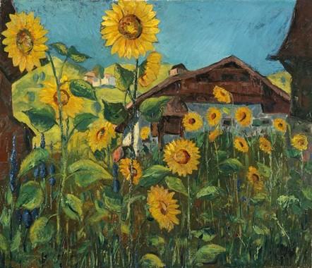 Herbert Gurschner Sonnenblumen Öl/Leinwand 60,6 x 70,4 cm signiert H GURSCHNER, datiert 1947 verso Etikett Esmond art gallery London