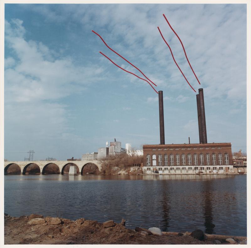 Otto Piene, Black Stacks Helium Sculpture, 30. Oktober 1976 Installationsansicht, Minneapolis Farbfotografie, courtesy Walker Art Center, Minneapolis. © 2024 ProLitteris, Zürich: Otto Piene Estate Foto: courtesy Walker Art Center, Minneapolis.