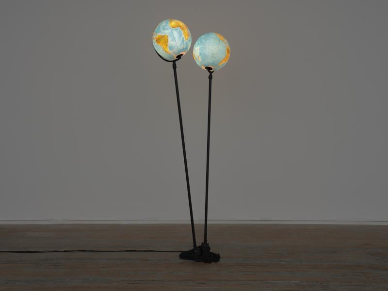 Daniele Milvio, Untitled, 2023, Illuminated globes on patinated bronze