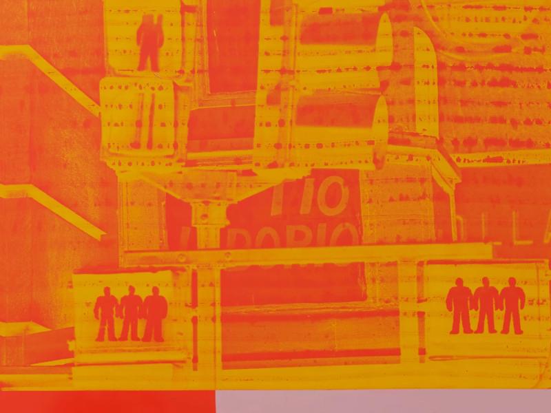 Robert Rauschenberg  Red Mare (Urban Bourbon), 1988 (detail)  Acrylic on enamelled aluminium  123.8 x 306.7 cm (48.75 x 120.75 in)