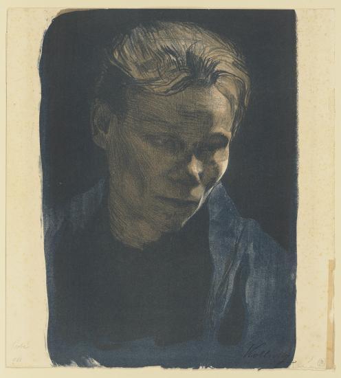 Käthe Kollwitz, Brustbild einer Arbeiterfrau mit blauem Tuch, 1903