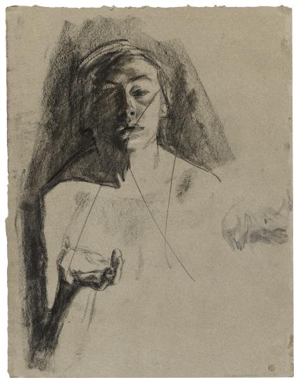 Käthe Kollwitz, Selbstbildnis mit vorgestreckter Hand, um 1900