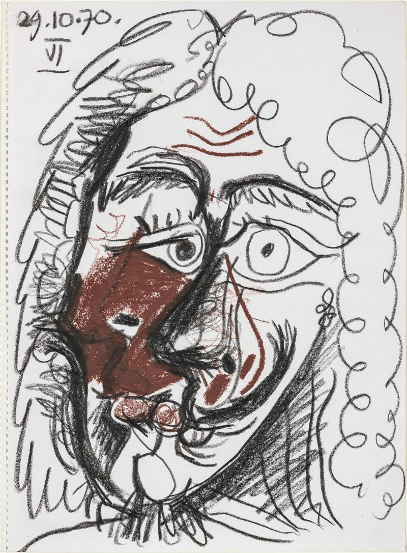 Pablo Picasso, Tête d'Homme, 1970, Wachskreide auf Papier 37,2x27cm Courtesy of Kunkel Fine Art