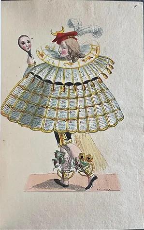 Sebastian Willibald Schiessler Carnevals Almanach, A beautifully preserved Carnival-themed literary almanac printed in Prague, illustrated with 12 hand-colored plates of costumed figures and delightful pictorial covers.