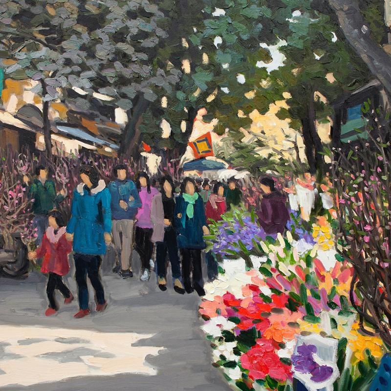 Vietnamese Contemporary Fine Art PhamLuan Tet Flower Market 2016 Oil On Canvas 43x51