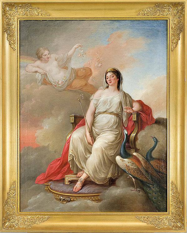 Gemälde von Johann Christoph Frisch (1738-1815), "Juno mit Pfauen und der Göttin