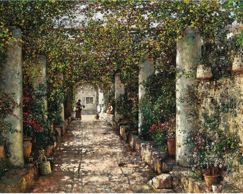 Robert Russ (1847–1922), Italienische Pergola, um 1907, Öl auf Leinwand, 120 x 150 cm, erzielter Preis € 195.000, WELTREKORD