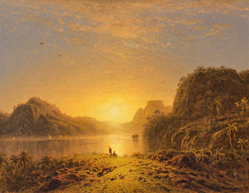 Los 1165: Eduard Hildebrandt Sonnenuntergang am Pedra da Gavea bei Rio de Janeiro | Öl auf Leinwand | 52 x 67 cm Ergebnis: € 116.000 Dt. Auktionsrekord für diesen Künstler*