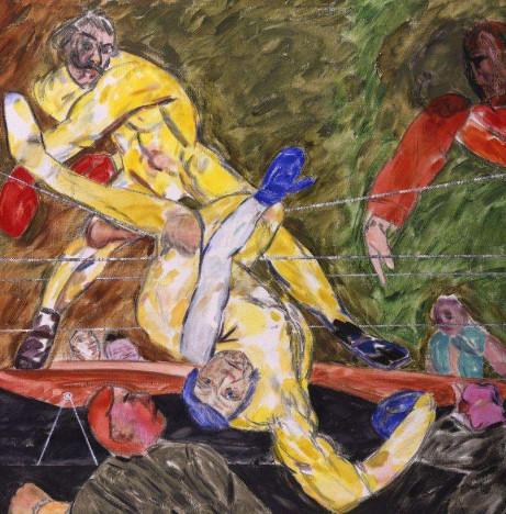 APPEARING ON THE MARKET FOR THE FIRST TIME IN A GENERATION R. B. Kitaj (American, 1932-2007), Whistler vs. Ruskin (Novella in Terre Verte, Yellow and Red), 1992. Oil on canvas. 152.4 x 152.4 cm (60 x 60 in). Piano Nobile, London.