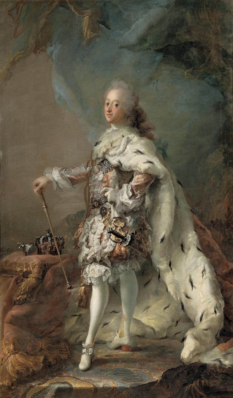 Carl Gustaf Pilo: Portrait of Frederik V in Anointment Robe, ca. 1750.