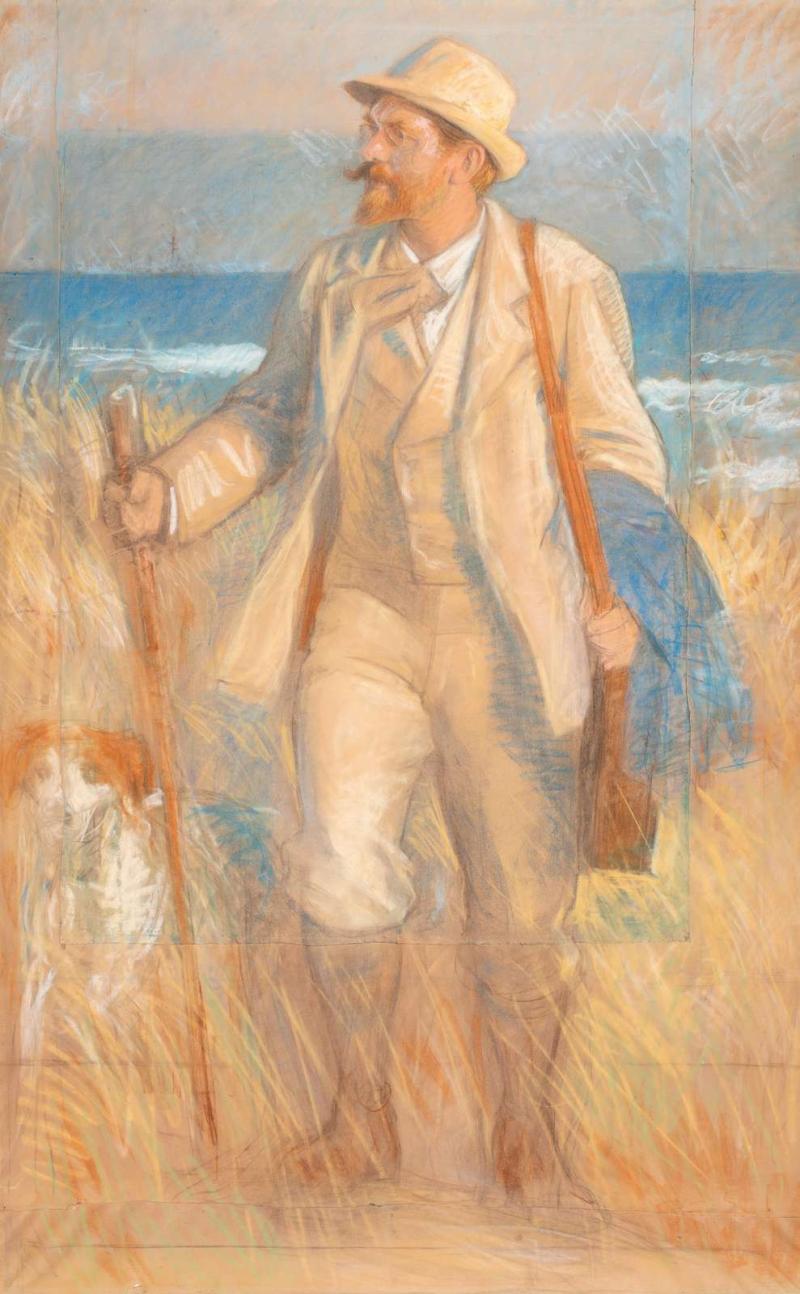 Laurtis Tuxen: P.S. Krøyer går med sin malerkasse i klitten. KIRSTEN BOJSTRUP © Skagens Kunstmuseer | Art Museums of Skagen