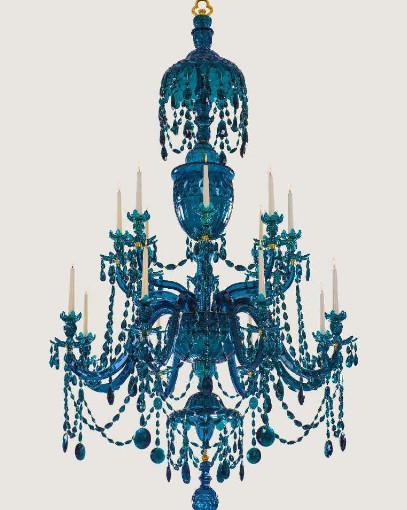 MADE  FOR  THE  MAHARAJA  OF  HYDERABAD: a1785monumental and extremely rare George III peacock green 16-light chandelier attributed to William Parker, one of Britain’s greatest chandelier makers. Fileman Antiques, UK