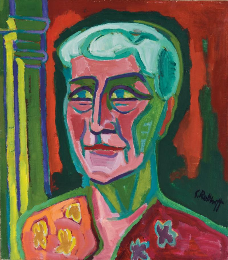 Karl Schmidt-Rottluff Bildnis Hanna Bekker, 1952 Öl auf Leinwand, 73,5 x 65,5 cm Museum Wiesbaden, Schenkung Maximiliane Kraft 2013 © VG Bild-Kunst, Bonn 2024