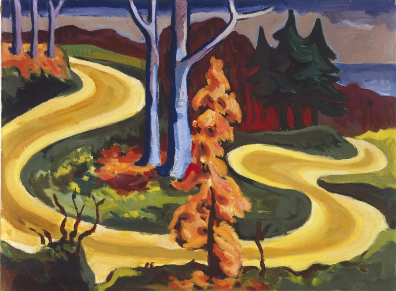 Karl Schmidt-Rottluff Wegkehre im Taunus, 1935 Öl auf Leinwand, 76,2 x 102,7 cm Kunstsammlungen Chemnitz, Leihgabe aus Privatbesitz Foto: Kunstsammlungen Chemnitz /May Voigt © VG Bild-Kunst, Bonn 2024