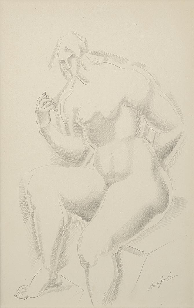 Alexander Archipenko (1887 – 1964)  Ohne Titel, 1919. Bleistift auf Papier. Signiert.  48 x 30,5 cm  Schätzpreis: € 7.000 – € 10.000