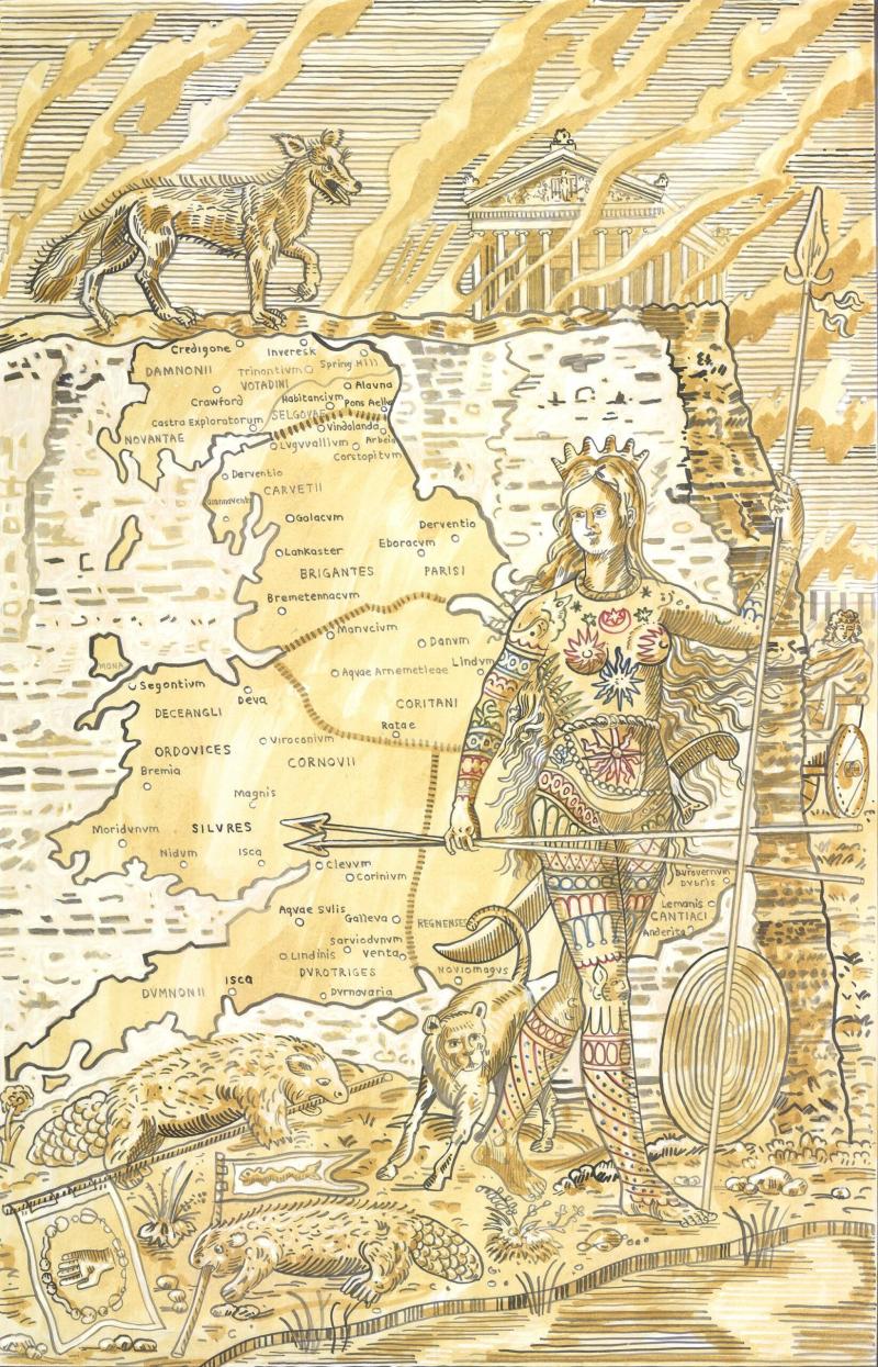 Boudica, Adam Dant, shellac ink on paper 52cm x 72cm, 2024 © Adam Dant