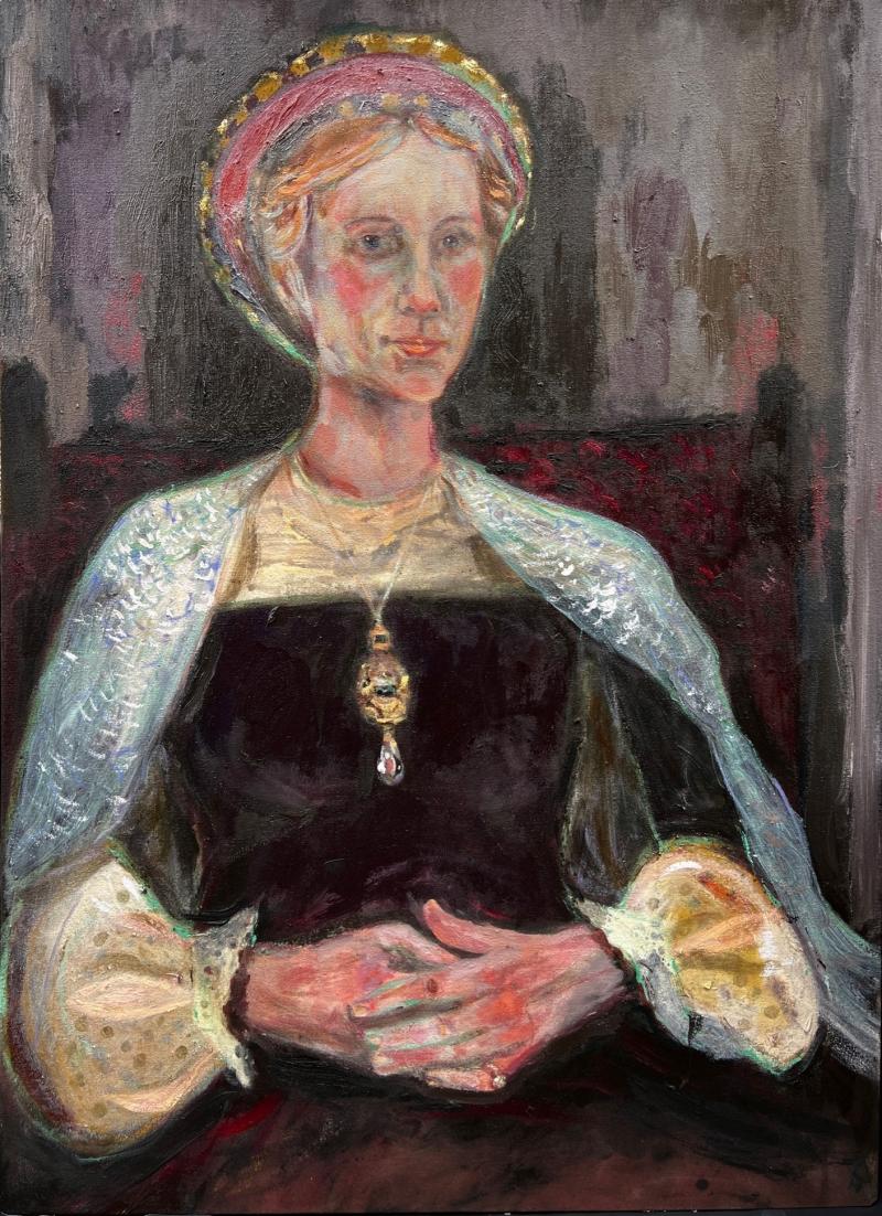 Expectant Mary Queen Mary I, Dan Llywelyn Hall, oil on canvas 113x82cm, 2024 © Dan Llywelyn Hall