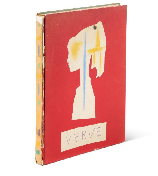 Pablo Picasso (1881-1973), Verve, Paris: Editions de la revue Verve [Tériade], 1954. A first edition double issue reproducing a series of 180 drawings executed by Picasso in Vallauris in late 1953 and early 1954. Its covers depict Lydia Corbett (née Sylvette David) in silhouette profile. Folio (353 x 266 mm). Estimate: £5,000-8,000. Offered in Picasso Ceramics until 1 July 2024 at Christie’s Online. © Succession Picasso / DACS, London 2024