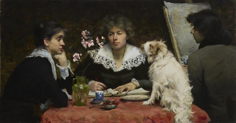 Louise Catherine Breslau (1856–1927) Porträt der Freunde, 1881 Öl auf Leinwand 84,3 × 160,5 cm MAH Musée d’art et d’histoire, Ville de Genève, achat avec l’aide de la Fondation Diday, 1883 © Musée d'art et d'histoire, Ville de Genève, Foto: Flora Bevilacqua