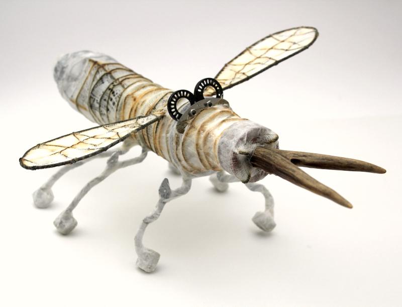 Maria Temnitschka Parasitierte Hornrüsselfliege, 2011 Tausendfüssler nach 991. Fuß- Amputation, 2011 Diverse Materialien, montiert, diverse Größen