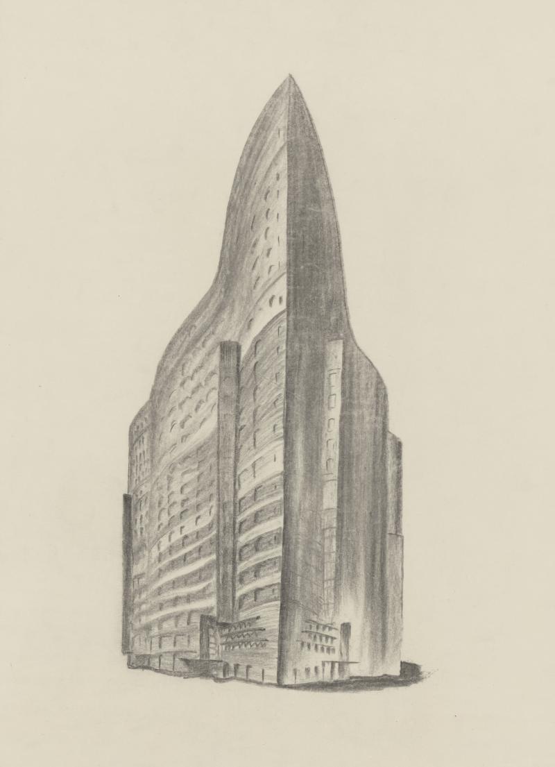 Hugo Häring, Wettbewerb Hochhaus Friedrichstraße, Berlin, 1922. Akademie der Künste, Berlin, Hugo-Häring-Archiv © VG Bild-Kunst, Bonn 2024