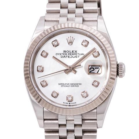 ROLEX Datejust 36, Ref 126234 MOP Armbanduhr von 2021. Startpreis (inkl. Aufgeld): 11.000 EUR Schätzpreis: 11.000 EUR - 16.000 EUR