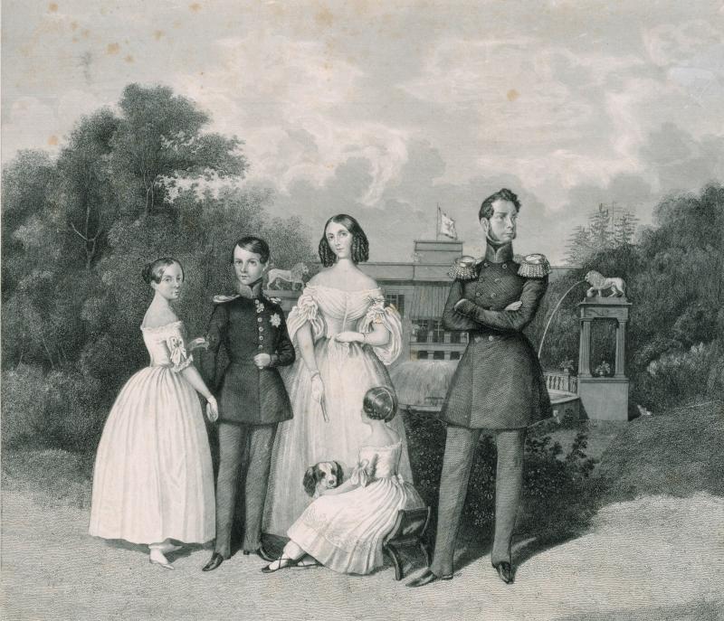 Nach Theodor Hosemann: Prinz Carl von Preußen mit seiner Familie vor dem Schloss Glienicke, um 1842  © SPSG / Daniel Lindner