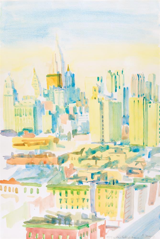 Maria Lassnig  Kappel 1919 - 2014 Wien „New York 2. Avenue“  Aquarell auf Papier  91 x 61 cm