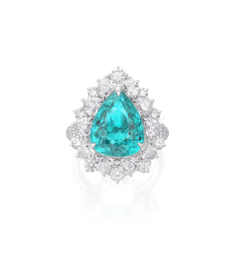 7.04-carat Brazilian Unheated Paraíba Tourmaline and Diamond Ring Estimate: HK$1,200,000 - 1,800,000/ US$150,000 – 230,000