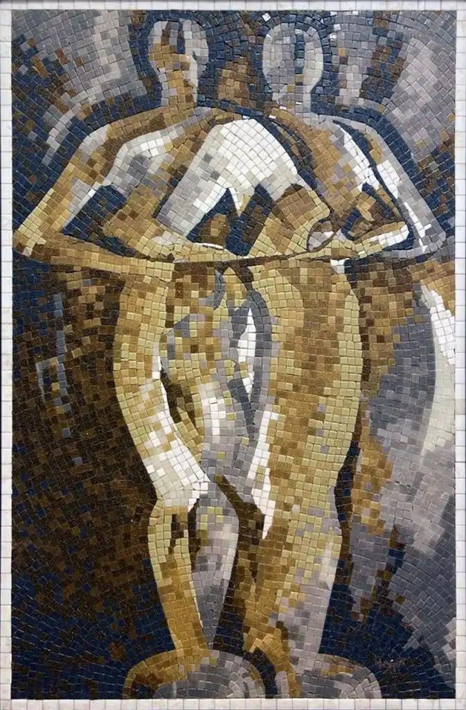 Harjeet Sandhu, Golden Reflection, 2024 Wood with glass tiles 40.5 x 28.5 ″