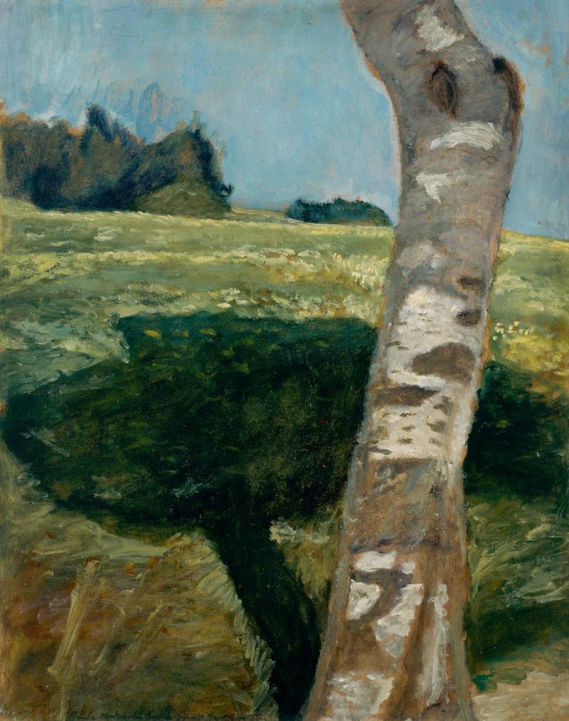 Paula Modersohn-Becker: Birkenstamm vor Landschaft, um 1903, Paula Modersohn-Becker Museum, Bremen © Foto: Museen Böttcherstraße